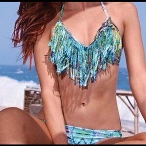 L*space Audrey snakeskin fringe bikini top small